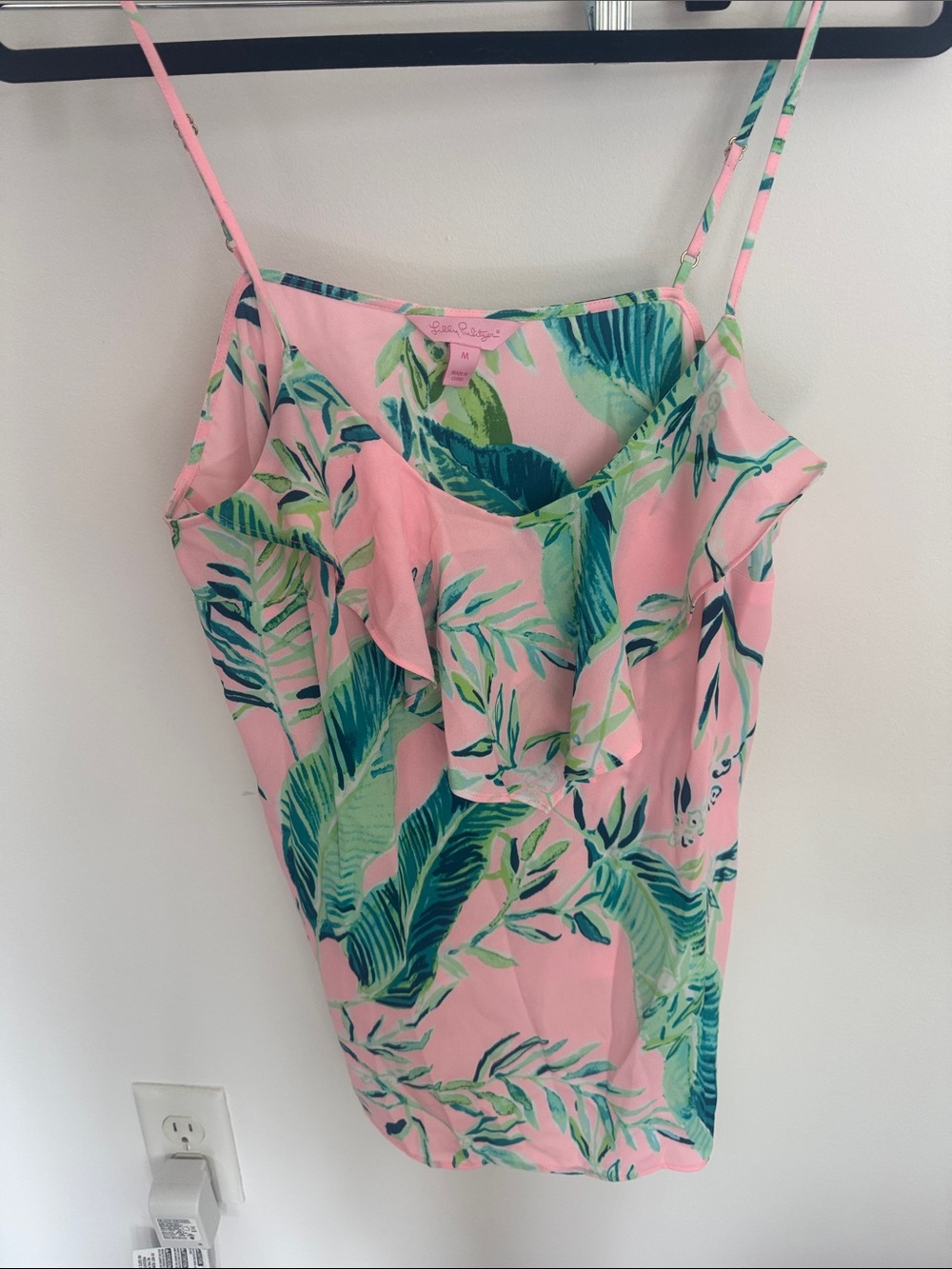 Lilly Pulitzer Pink Tropical Leaf Ruffle Cami
